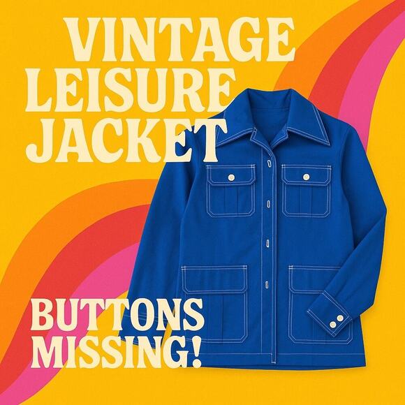 Leisure Jacket 70sVintage Activa Blue Sz 12 plaid contrast ( missing buttons) - Picture 1 of 14